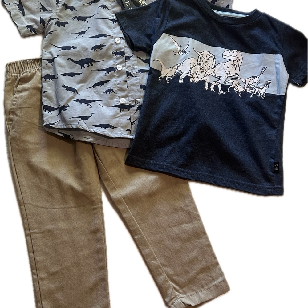 American Hawk Dinosaur Button Down Shirt and Pants 3 Piece Set